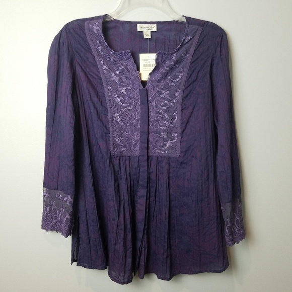 Lace Crinkle ColdWater Creek blouse size Small - Picture 1 of 7